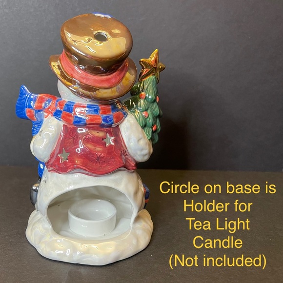 Snowman Tea Light or Votive Candle Holder With Christmas Tree - Picture 4 of 10